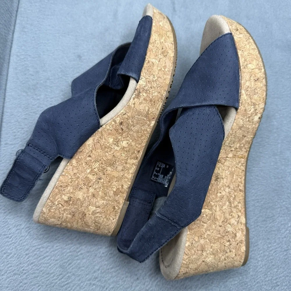 Clarks Annadel Parker Black Open Toe Cork Wedge Sandals Comfort Shoes Sz 9